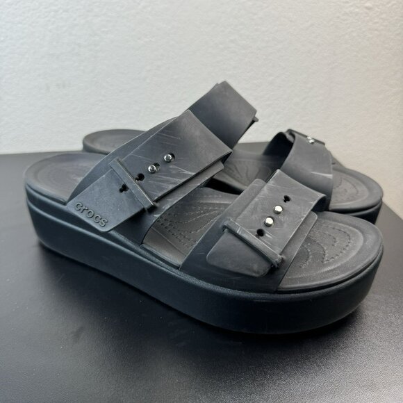 CROCS Black Platform Sandals - Picture 1 of 9
